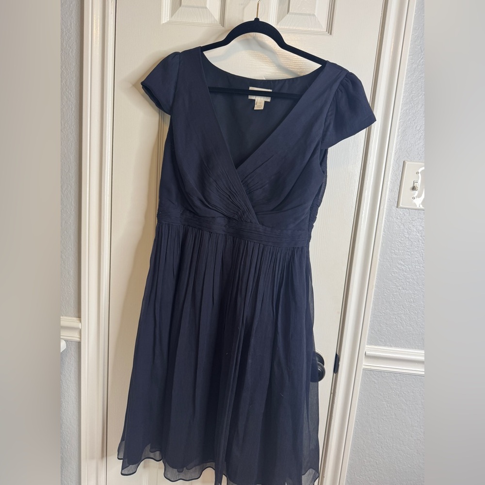 J. Crew Navy Blue Cap Sleeve V-Neck Chiffon Dress